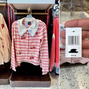 Her Universe Disney Mickey Cherry Striped Cardigan Sweater NWT